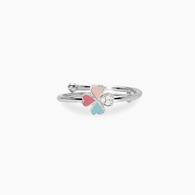 Anello con quadrifoglio smaltato e zirconi CERCAMI - Mabina Gioielli