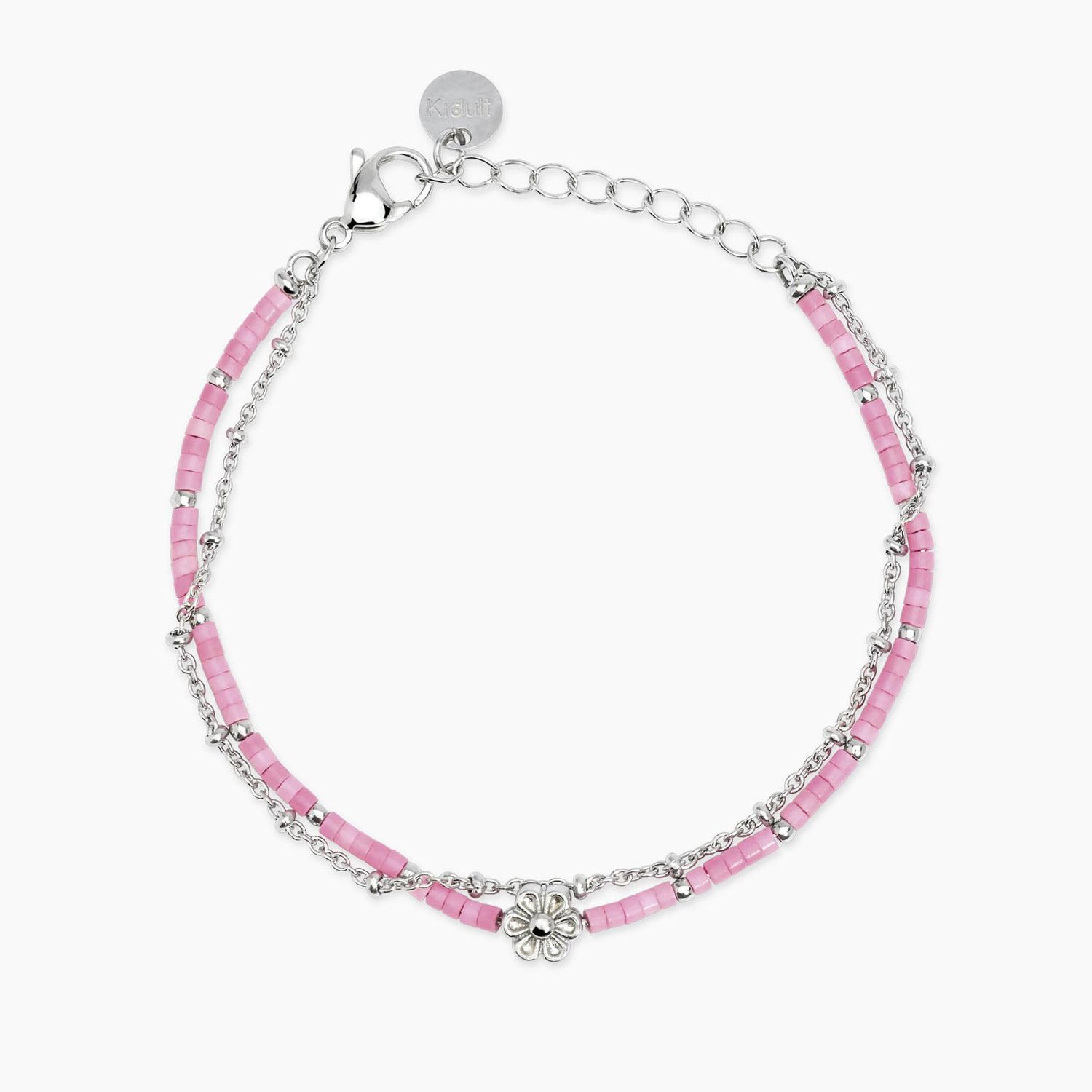Bracciale con catene in acciaio e rosa - Style 76 Kidult Bracciale con catene in acciaio e rosa - Style 76 Kidult