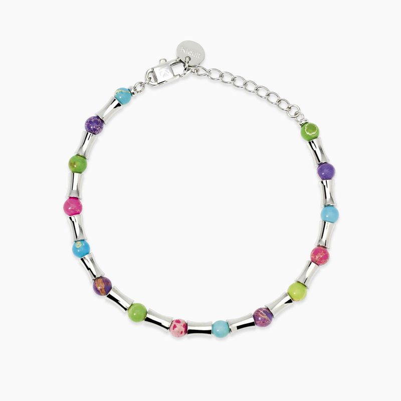 Bracciale con elementi bambù e diaspri multicolor - Style 79 Kidult