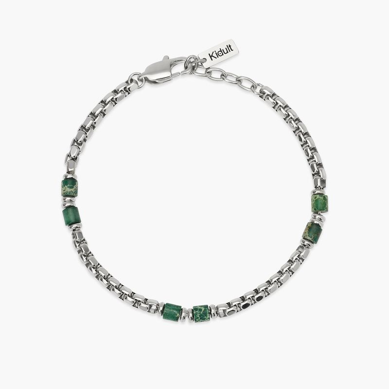 Bracciale con catena veneta e cilindri in diaspro verde - Style 03 Kidult