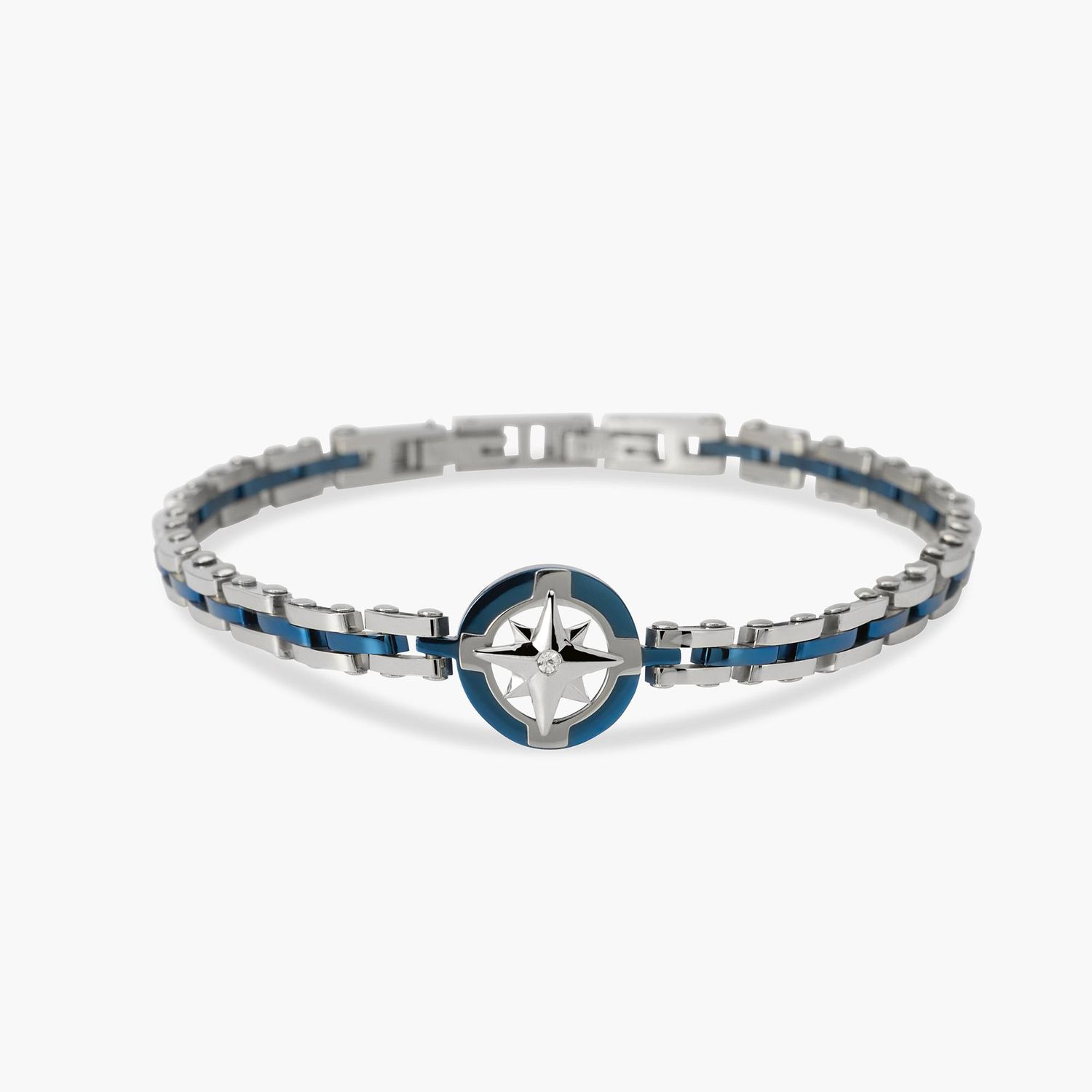 Bracciale con maglia in acciaio e blu e rosa dei venti centrale - Style 41 Kidult