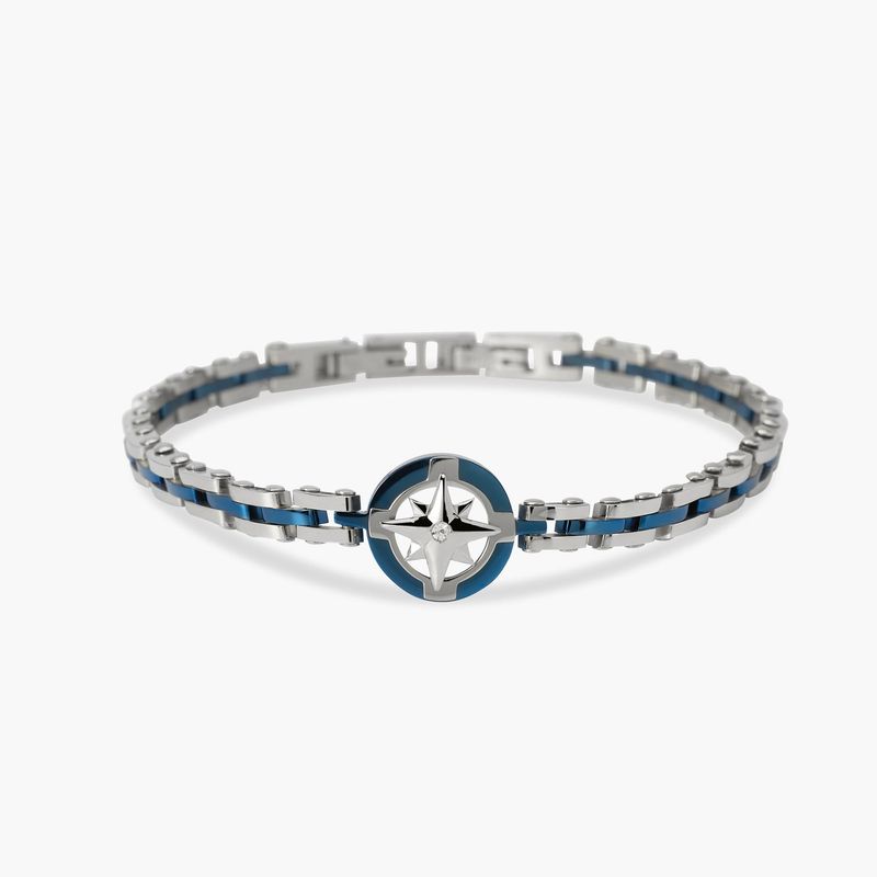 Bracciale con maglia in acciaio e blu e rosa dei venti centrale - Style 41 Kidult