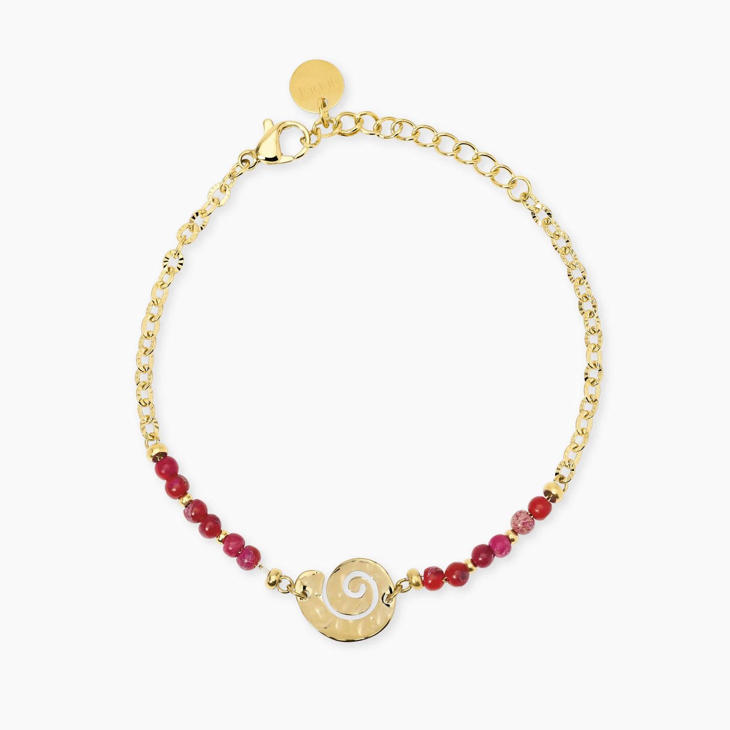 Bracciale dorato con diaspro corallo e conchiglia - Style 68 Kidult