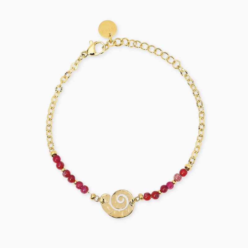 Bracciale dorato con diaspro corallo e conchiglia - Style 68 Kidult
