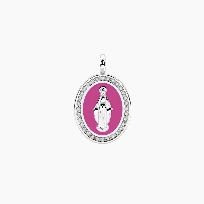 Ciondolo ovale con madonnina smaltata rosa - Madonnina Kidult