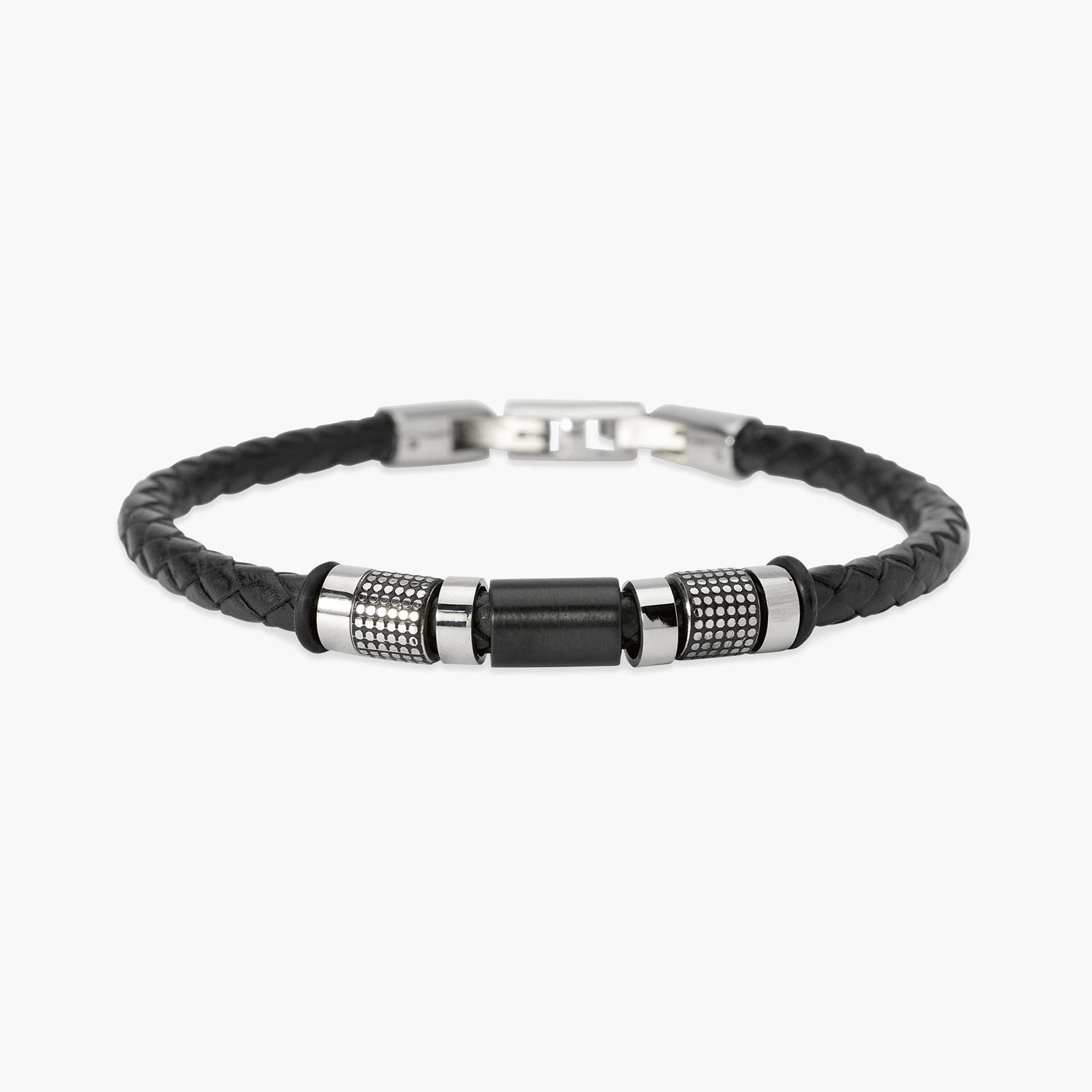 Bracciale in lab leather nera e cilindri borchiati - Style 52 Kidult