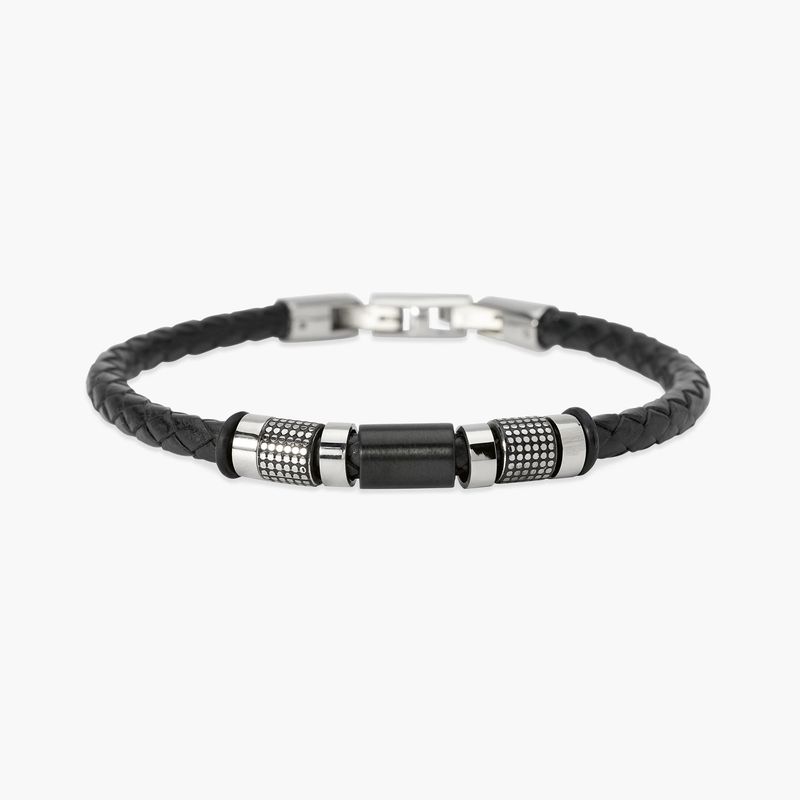 Bracciale in lab leather nera e cilindri borchiati - Style 52 Kidult