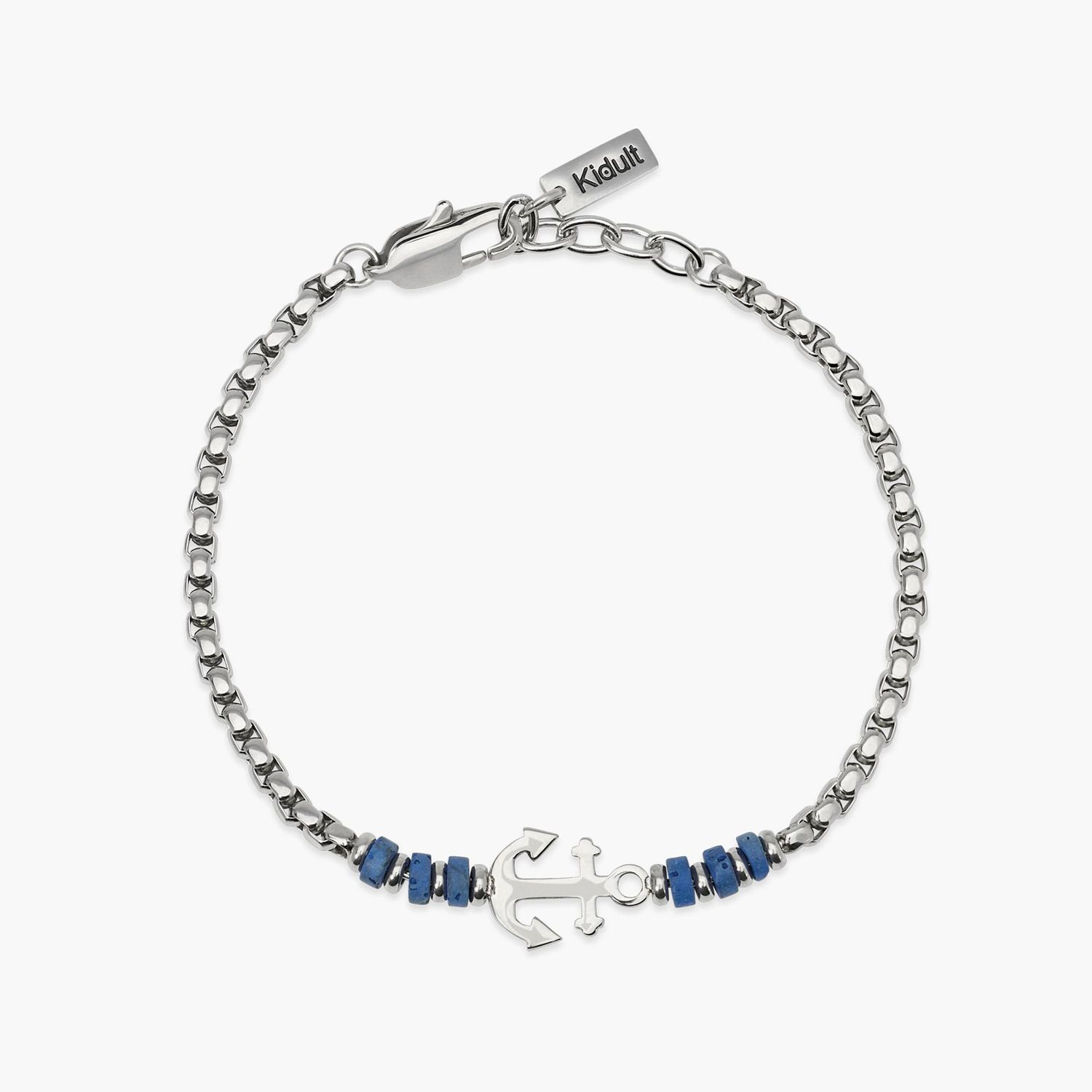 Bracciale con pietre laviche blu e ancora centrale - Style 16 Kidult Bracciale con pietre laviche blu e ancora centrale - Style 16 Kidult