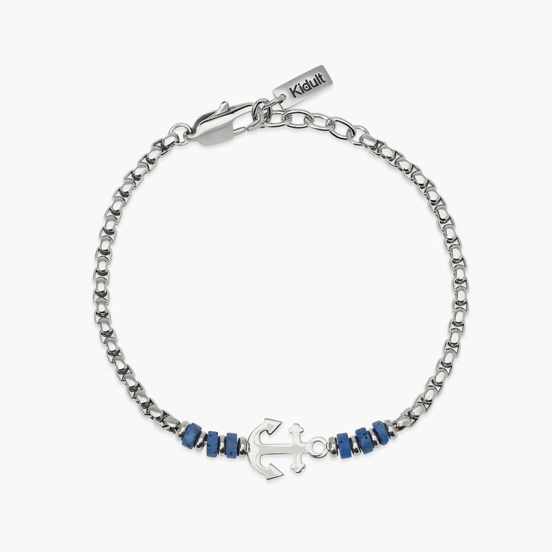 Bracciale con pietre laviche blu e ancora centrale - Style 16 Kidult