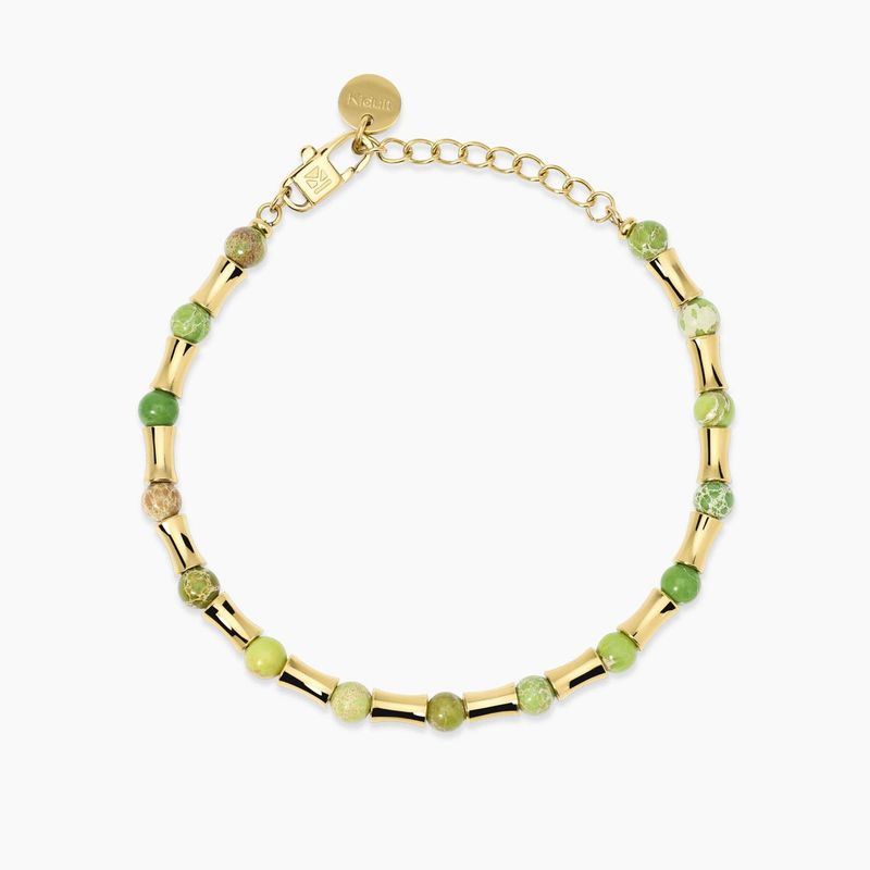 Bracciale dorato con elementi bambù e diaspri verdi - Style 79 Kidult