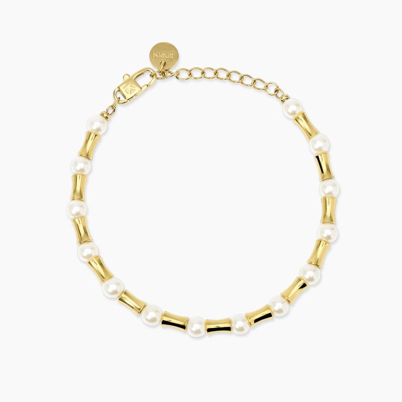 Bracciale dorato con elementi bambù e perle - Style 79 Kidult
