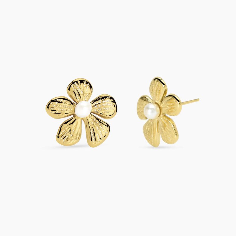 Orecchini fiore dorati con perla conchiglia - Style 65 Kidult Orecchini fiore dorati con perla conchiglia - Style 65 Kidult
