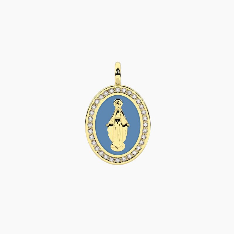 Ciondolo ovale con madonnina smaltata azzurro - Madonnina Kidult
