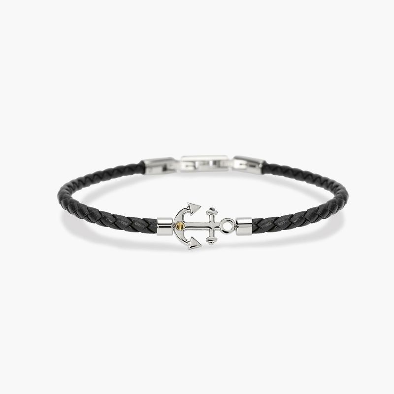 Bracciale in lab leather nera con ancora centrale - Style 16 Kidult