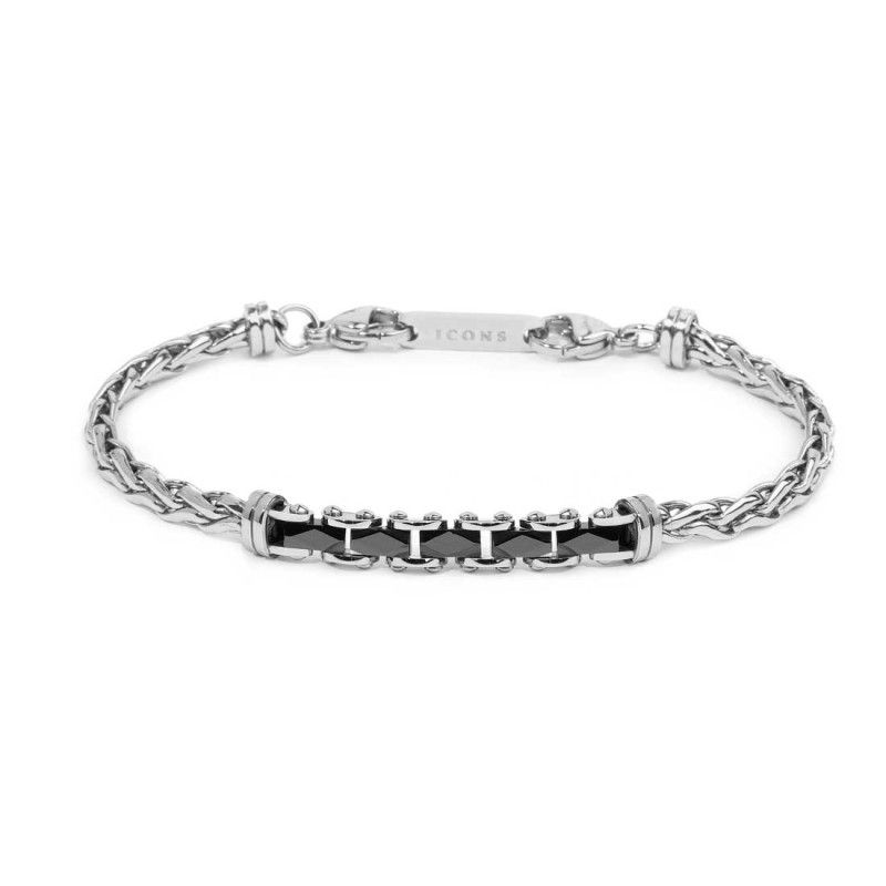 Bracciale catena sonaglio piatta centrale con elementi in ceramica sfaccettata nera lucida - Marlu' Bracciale catena sonaglio piatta centrale con elementi in ceramica sfaccettata nera lucida - Marlu'