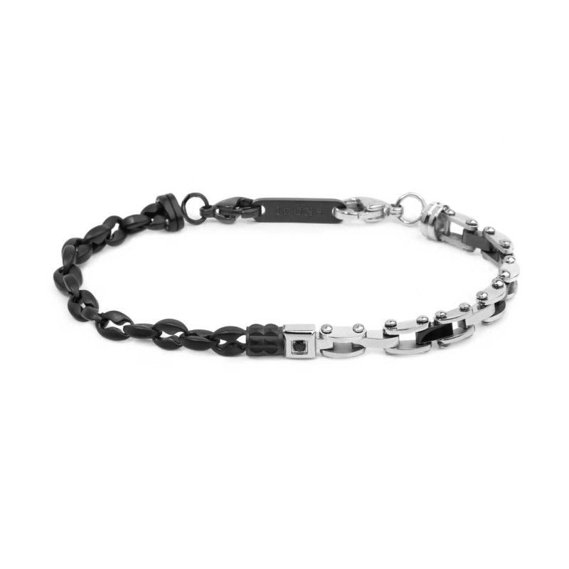 Bracciale catena marine e catena con elementi in acciaio e in ceramica sfaccettata nera lucida - Marlu'