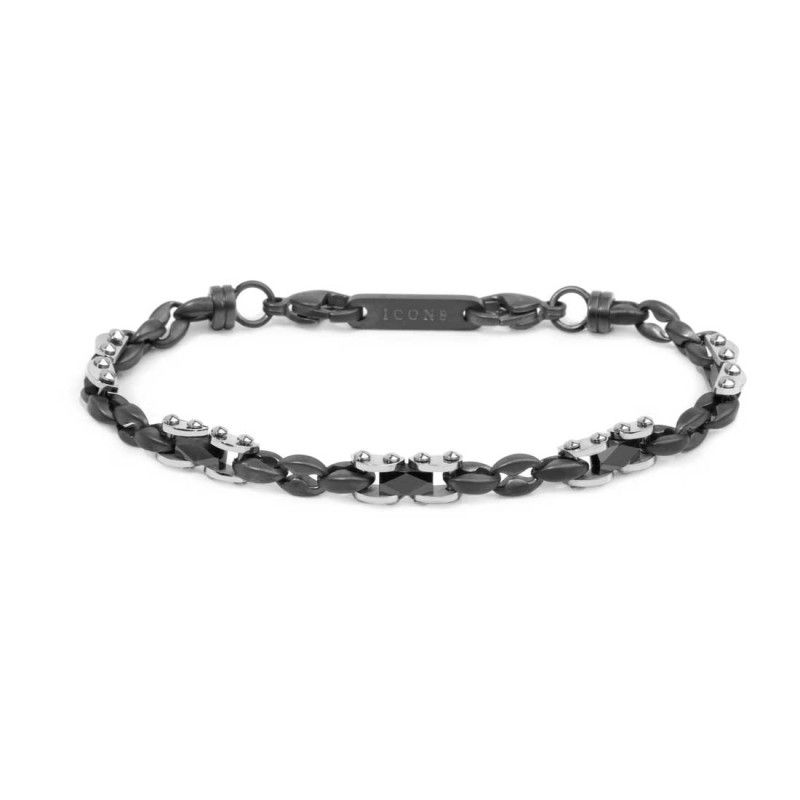 Bracciale catena marine con elementi acciaio e ceramica sfaccettata nera lucida - Marlu'