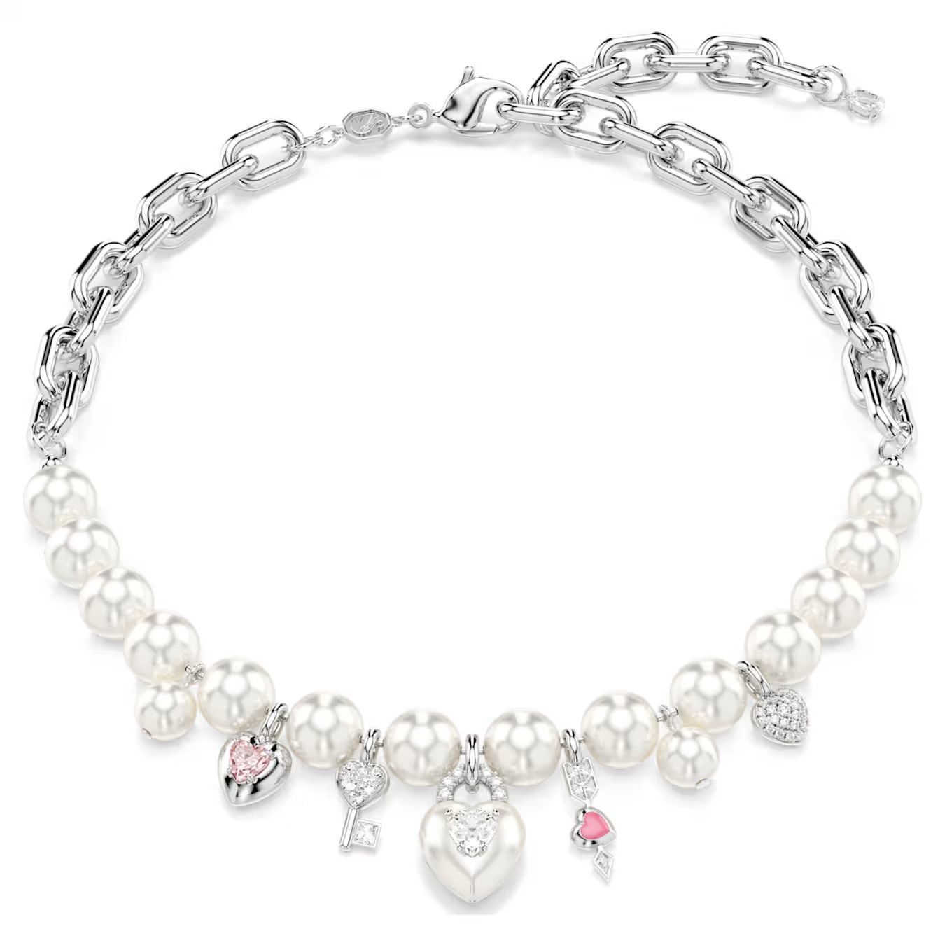 Collana Perle Crystal Pearl, Taglio misto, Bianca, Placcato rodio Swarovski