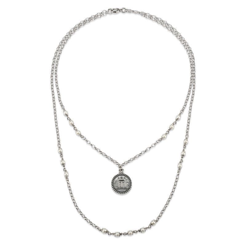 Collana doppio filo argento brunito con Moneta e perle  - Gerardo Sacco