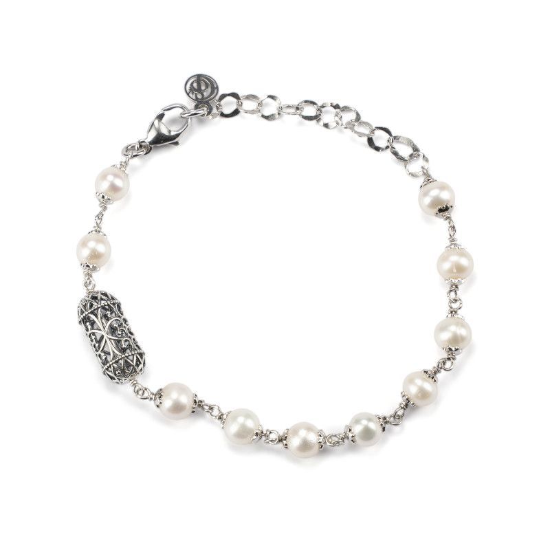 Bracciale argento brunito con Lanterna mediterranea e perle  - Gerardo Sacco