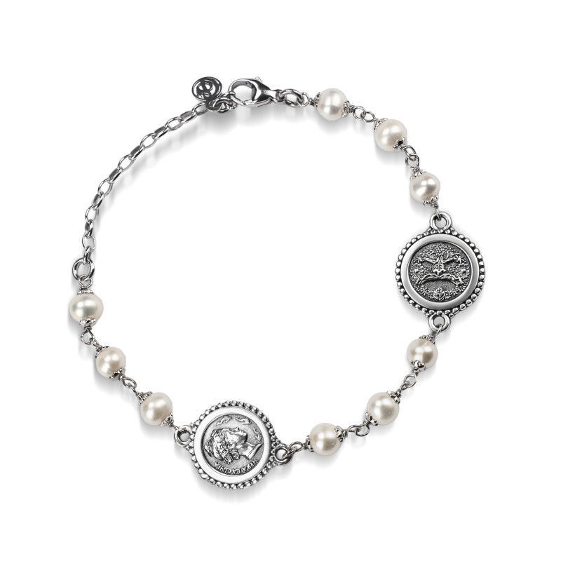 Bracciale argento brunito con Moneta, Maschera e perle   - Gerardo Sacco
