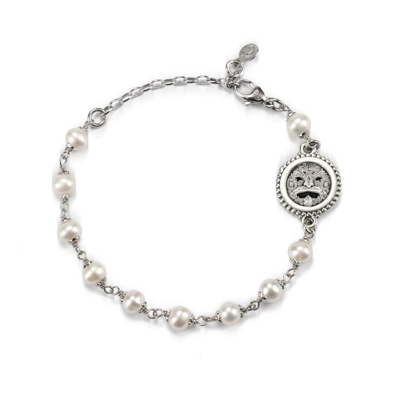 Bracciale argento brunito con filo di perle e simbolo  - Gerardo Sacco