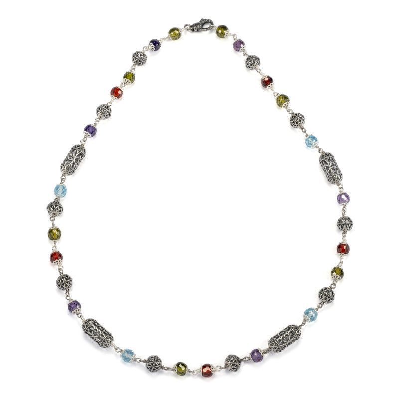 Collana girocollo argento brunito con zirconia sfaccettata multicolor - Gerardo Sacco