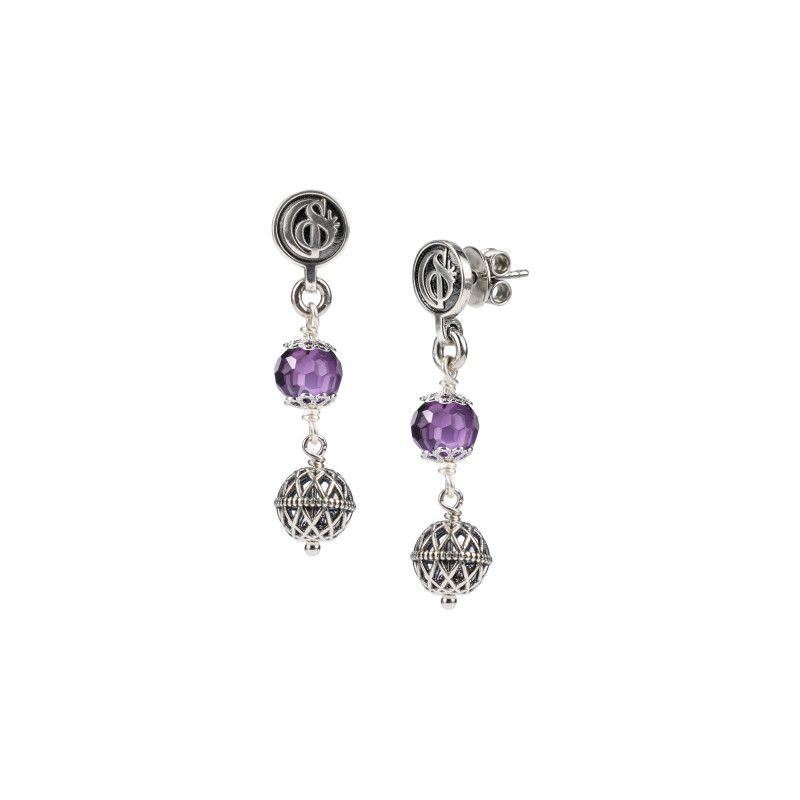 Orecchini pendenti argento brunito con zirconia viola sfaccettata - Gerardo Sacco Orecchini pendenti argento brunito con zirconia viola sfaccettata - Gerardo Sacco