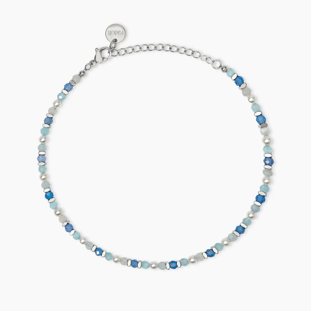 Cavigliera con perle conchiglia e pietre azzurre - Kidult Cavigliera con perle conchiglia e pietre azzurre - Kidult