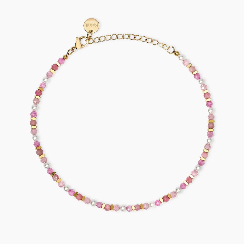 Cavigliera con perle conchiglia e pietre rosa - Kidult Cavigliera con perle conchiglia e pietre rosa - Kidult