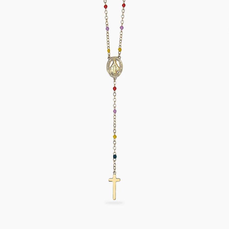 Collana multicolor con Madonnina e pendente croce - Style 71 Kidult Collana multicolor con Madonnina e pendente croce - Style 71 Kidult