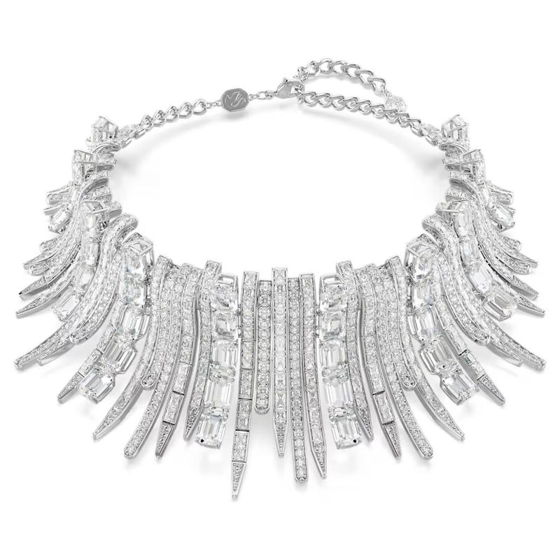 Girocollo Vienna Taglio misto, Bianco, Placcato rodio Swarovski