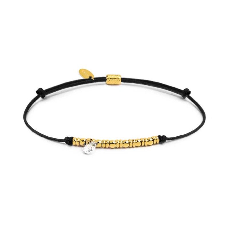 Bracciale cordino con elementi acciaio e zircone pendente - Marlu'