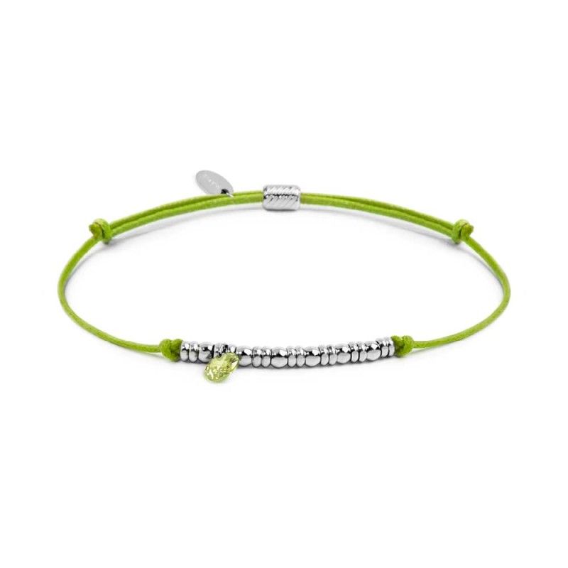 Bracciale cordino con elementi acciaio e zircone pendente - Marlu'