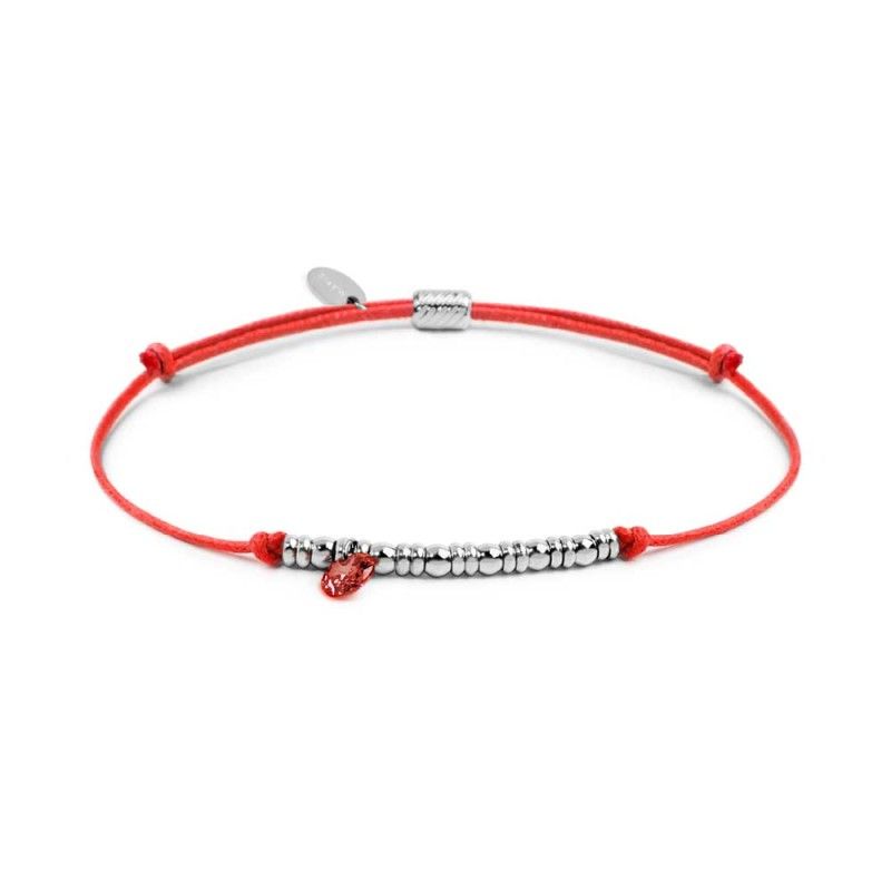 Bracciale cordino con elementi acciaio e zircone pendente - Marlu'