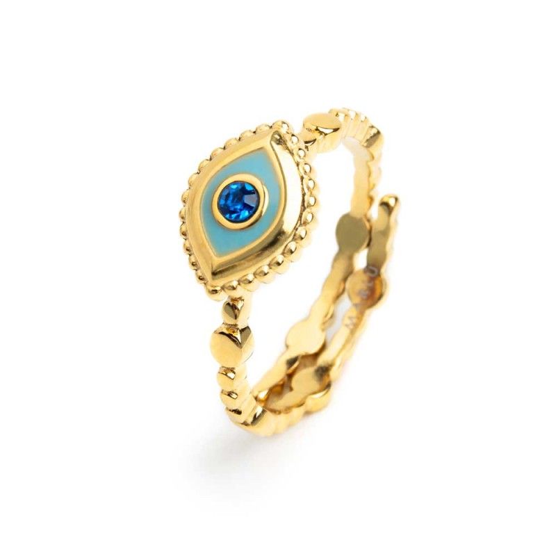 Anello con occhio con zircone blu - Marlu'