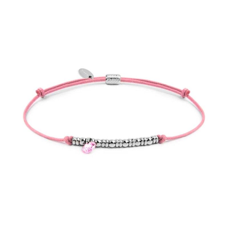 Bracciale cordino con elementi acciaio e zircone pendente - Marlu'