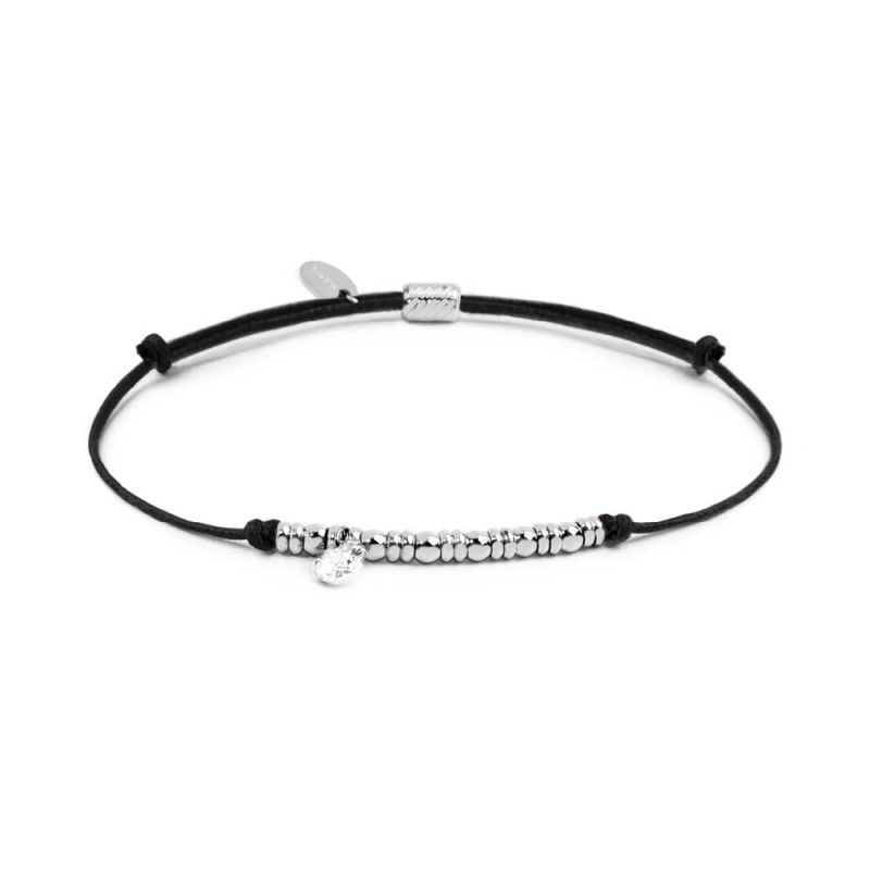 Bracciale cordino con elementi acciaio e zircone pendente - Marlu'