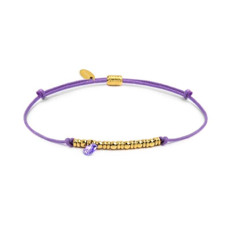 Bracciale cordino con elementi acciaio e zircone pendente - Marlu'