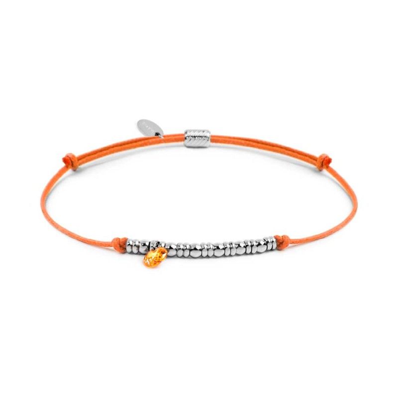 Bracciale cordino con elementi acciaio e zircone pendente - Marlu'
