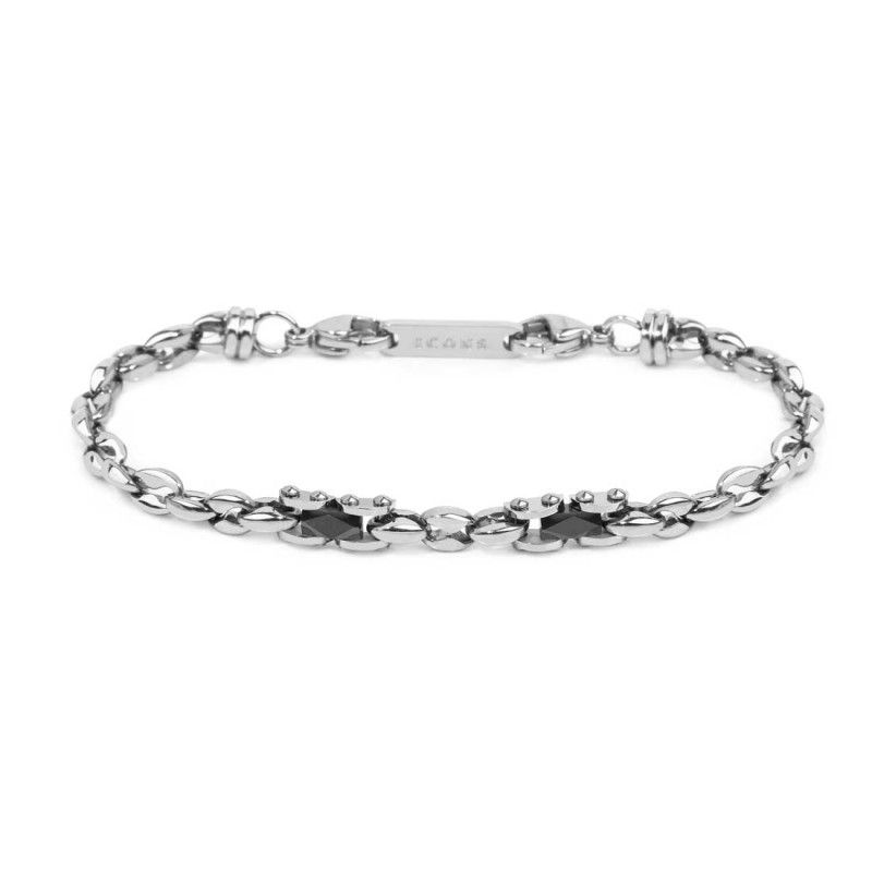Bracciale catena marine con elementi in acciaio con ceramica sfaccettata nera lucida - Marlu'
