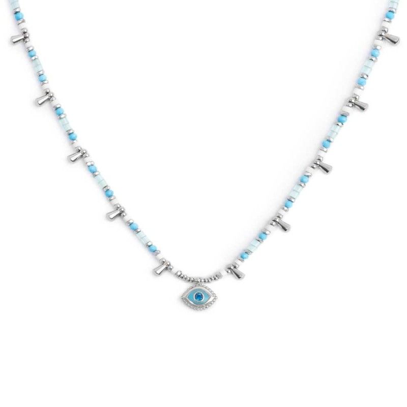 Collana con occhio pendente ed elementi di ematite sfacetttata - Marlu' Collana con occhio pendente ed elementi di ematite sfacetttata - Marlu'