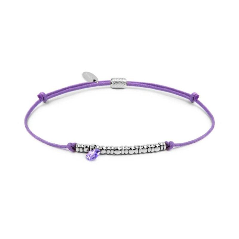 Bracciale cordino con elementi acciaio e zircone pendente - Marlu'
