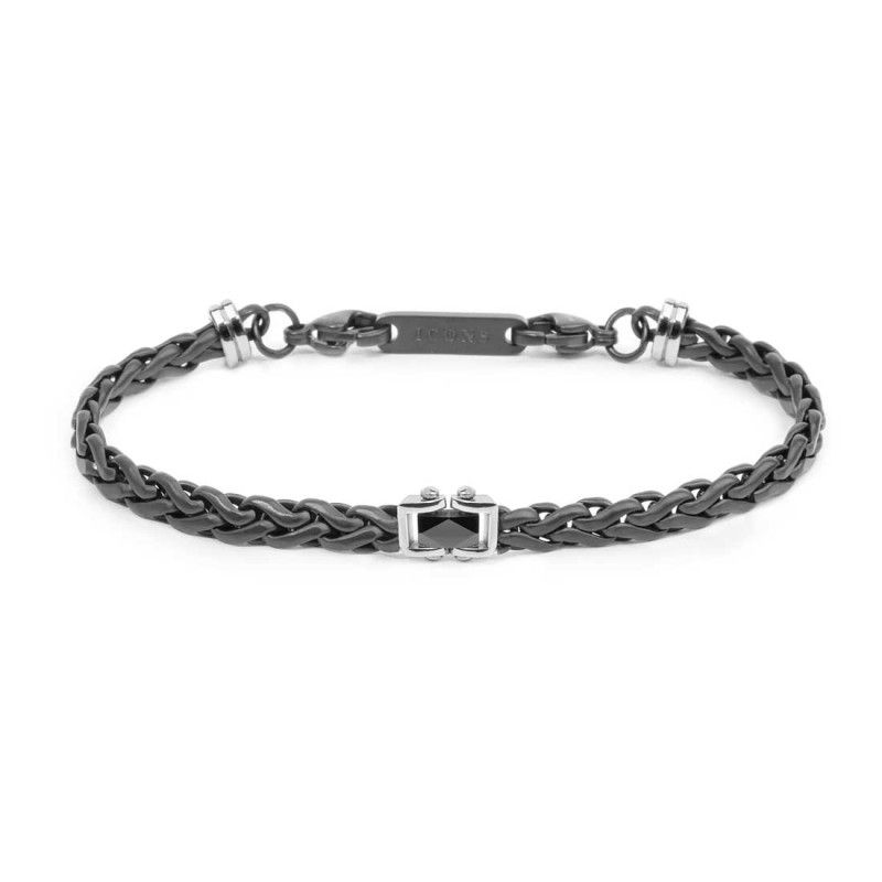 Bracciale catena sonaglio piatta con elemento centrale in ceramica sfaccettata nera lucida - Marlu'