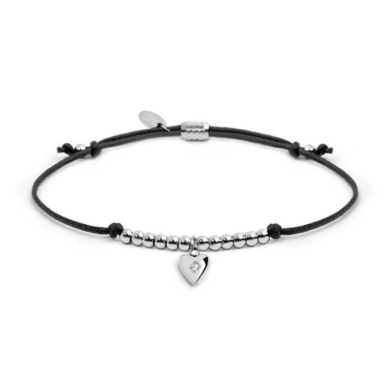 Bracciale cordino con pendente cuore con zircone - Marlu'