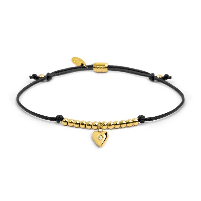 Bracciale cordino con pendente cuore con zircone - Marlu'