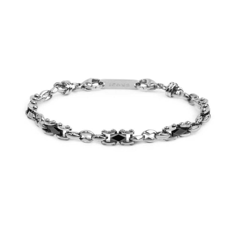 Bracciale catena marine con elementi acciaio e ceramica sfaccettata nera lucida - Marlu'