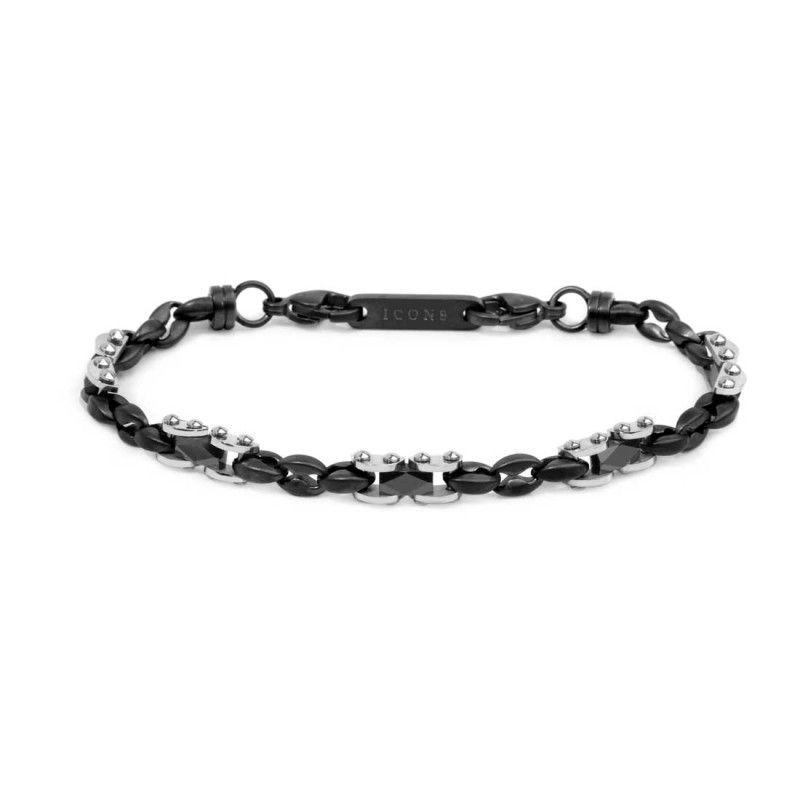Bracciale catena marine con elementi acciaio e ceramica sfaccettata nera lucida - Marlu' Bracciale catena marine con elementi acciaio e ceramica sfaccettata nera lucida - Marlu'