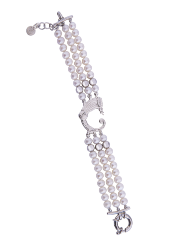 Bracciale a tre fili perle e drago  - Spadafora Gioielli