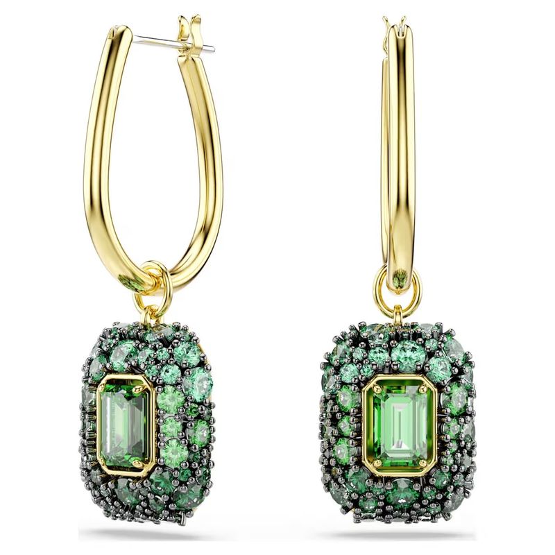 Orecchini pendenti Sublima Taglio ottagonale, Verdi, Finitura oro 18K Swarovski